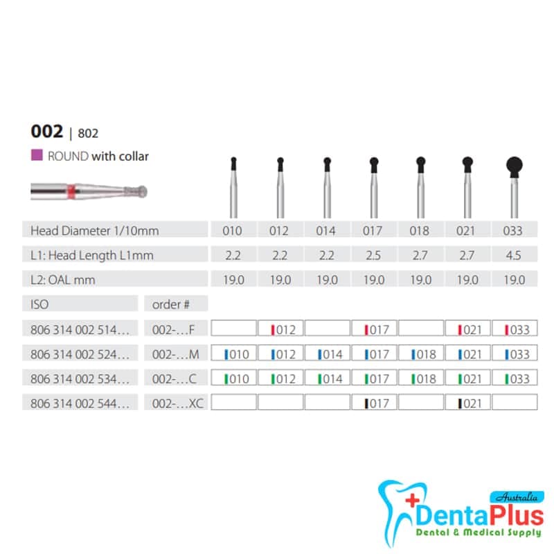 Diamond Burs Round With Collar ISO: 002-802 MDT #10pcs/pkt