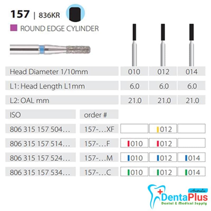 Diamond Burs Round Edge Cylinder ISO: 157-836 MDT #10Pcs/Box